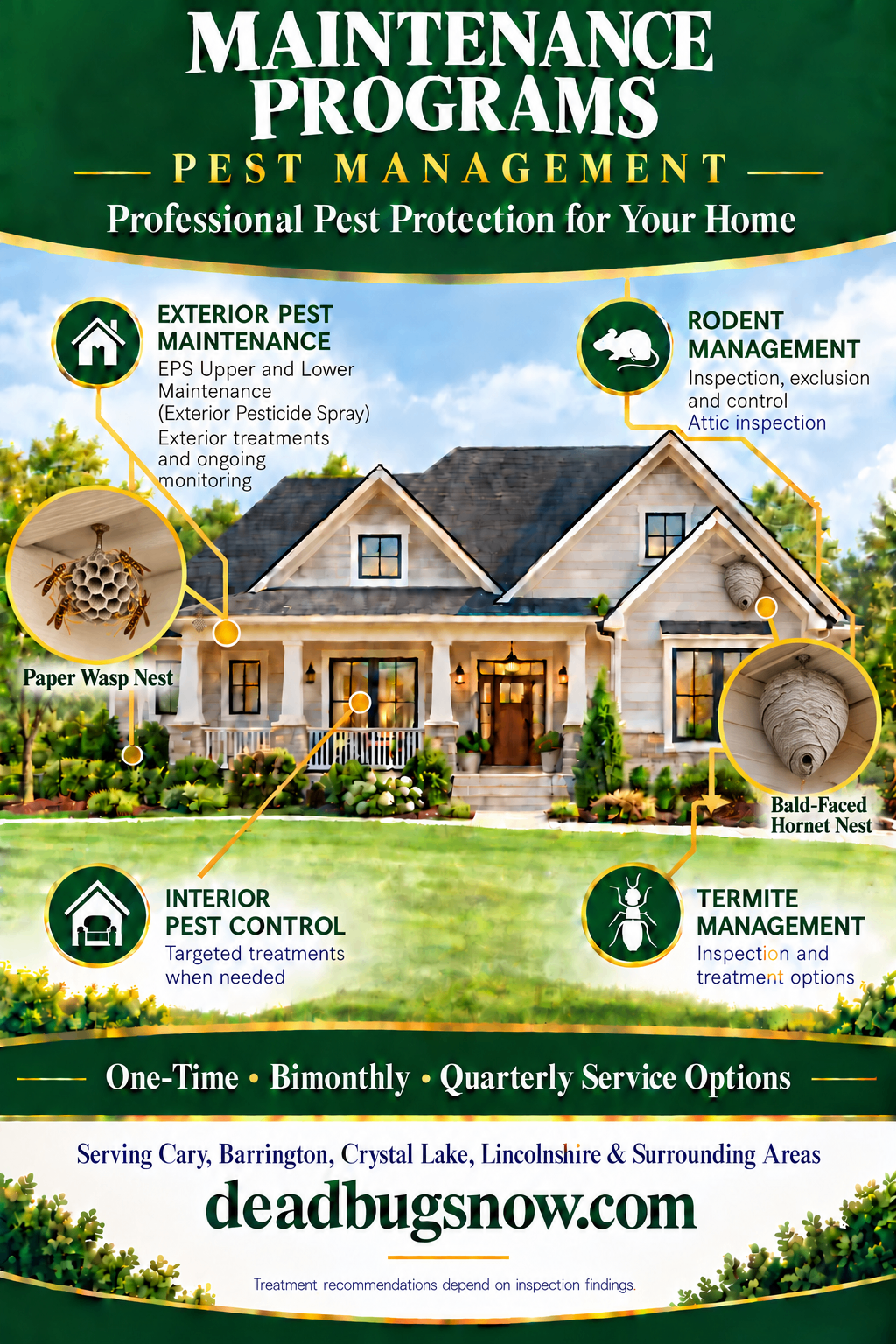Christopher Pest Management maintenance programs: exterior pest maintenance, rodent management, interior pest control and termite management