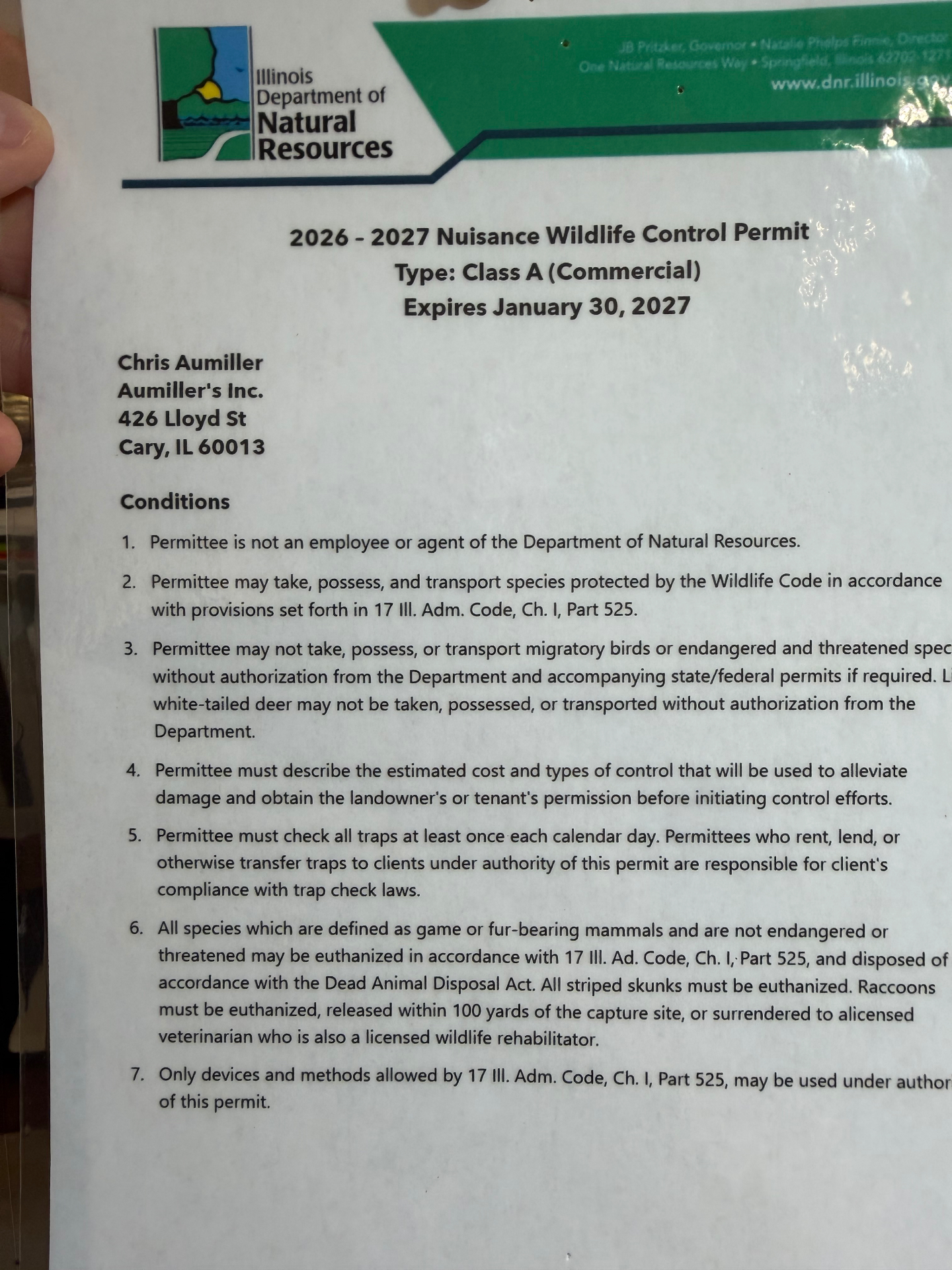 Nuisance Wildlife Control Permit